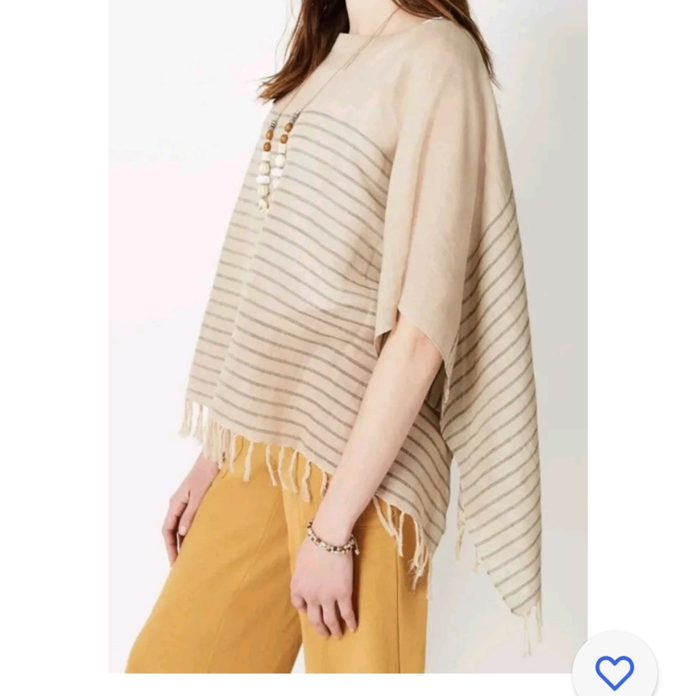 Pure Jill linen blend fringed and striped poncho